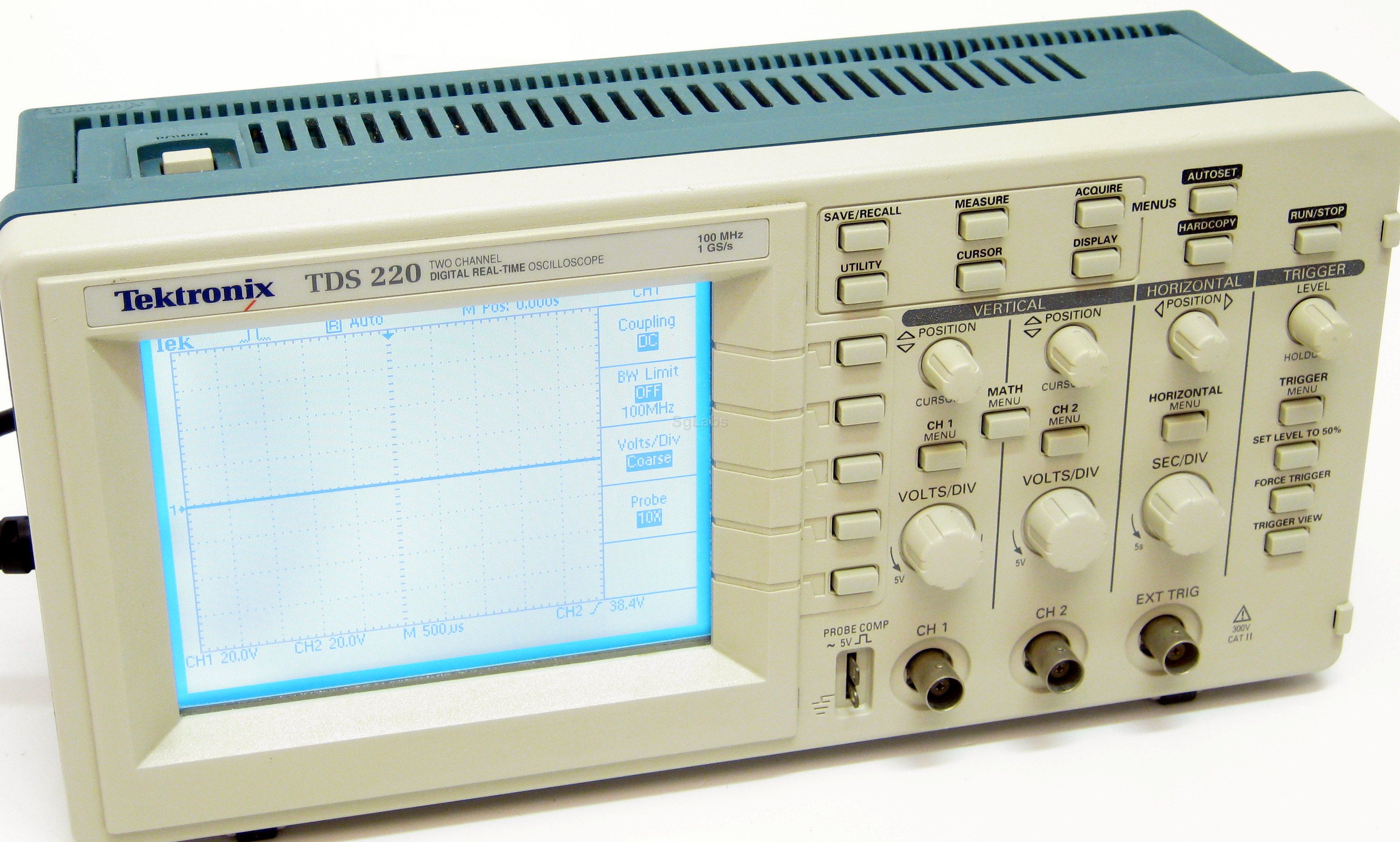 Tektronix tds220 100mhz 1gs/s doppio canale oscilloscopio digitale funziona 